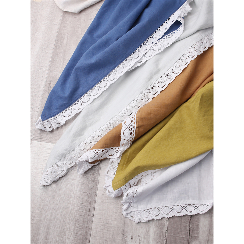 亚麻枕巾纯色简约花边单人