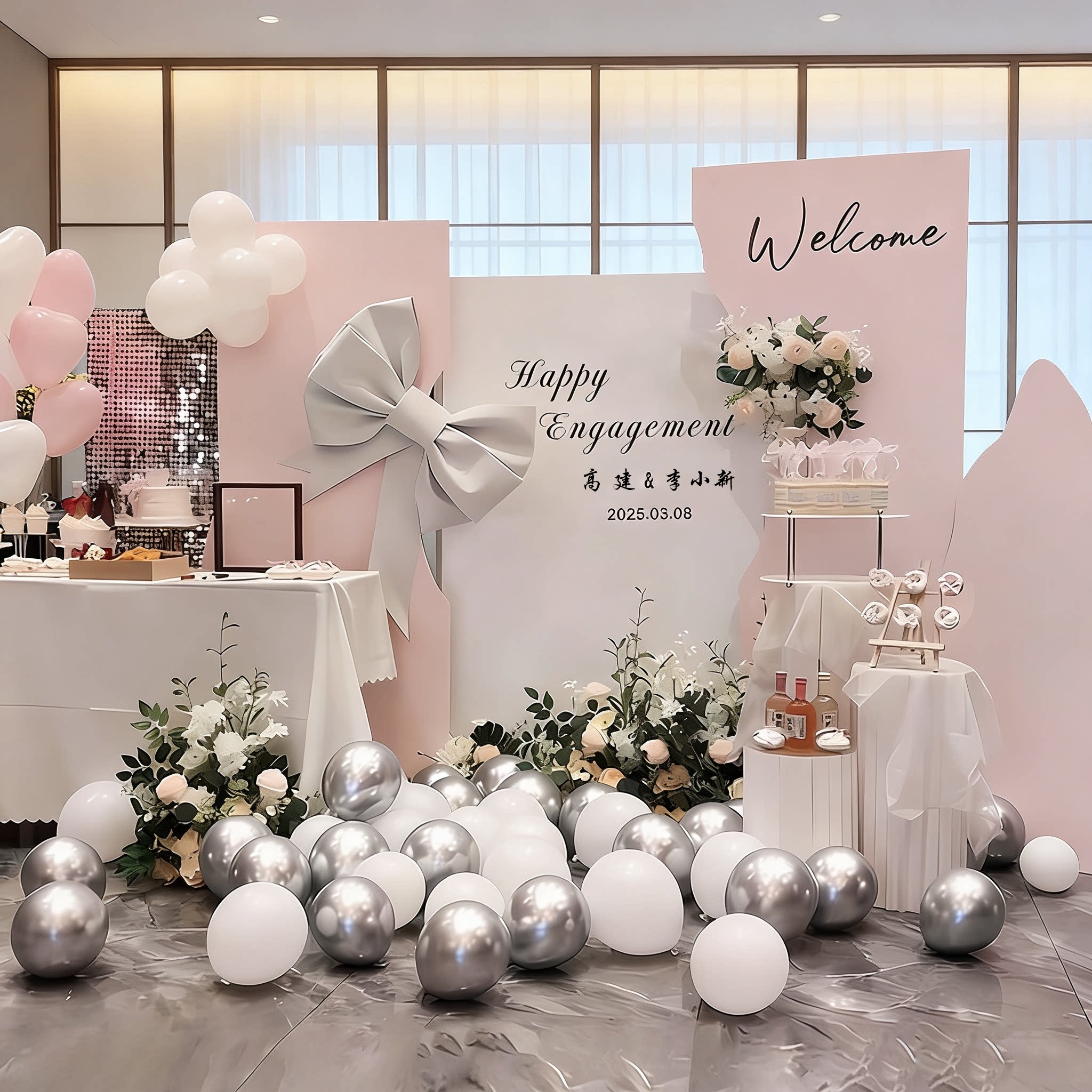 订婚宴布置装饰韩系2025背景墙场景套餐迎宾区摆件全kt板简单大气