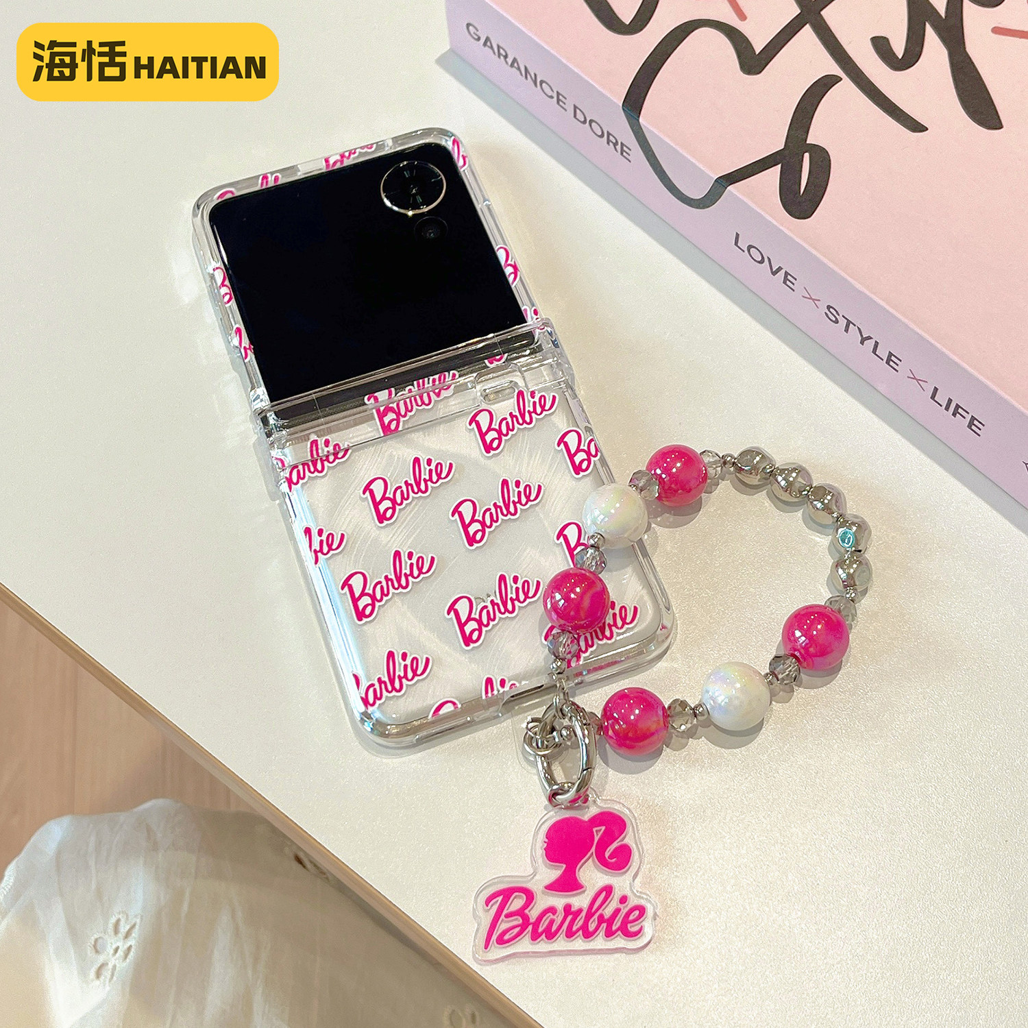 海恬 粉色芭比娃娃适用新款荣耀vflip折叠屏手机壳小米mixf