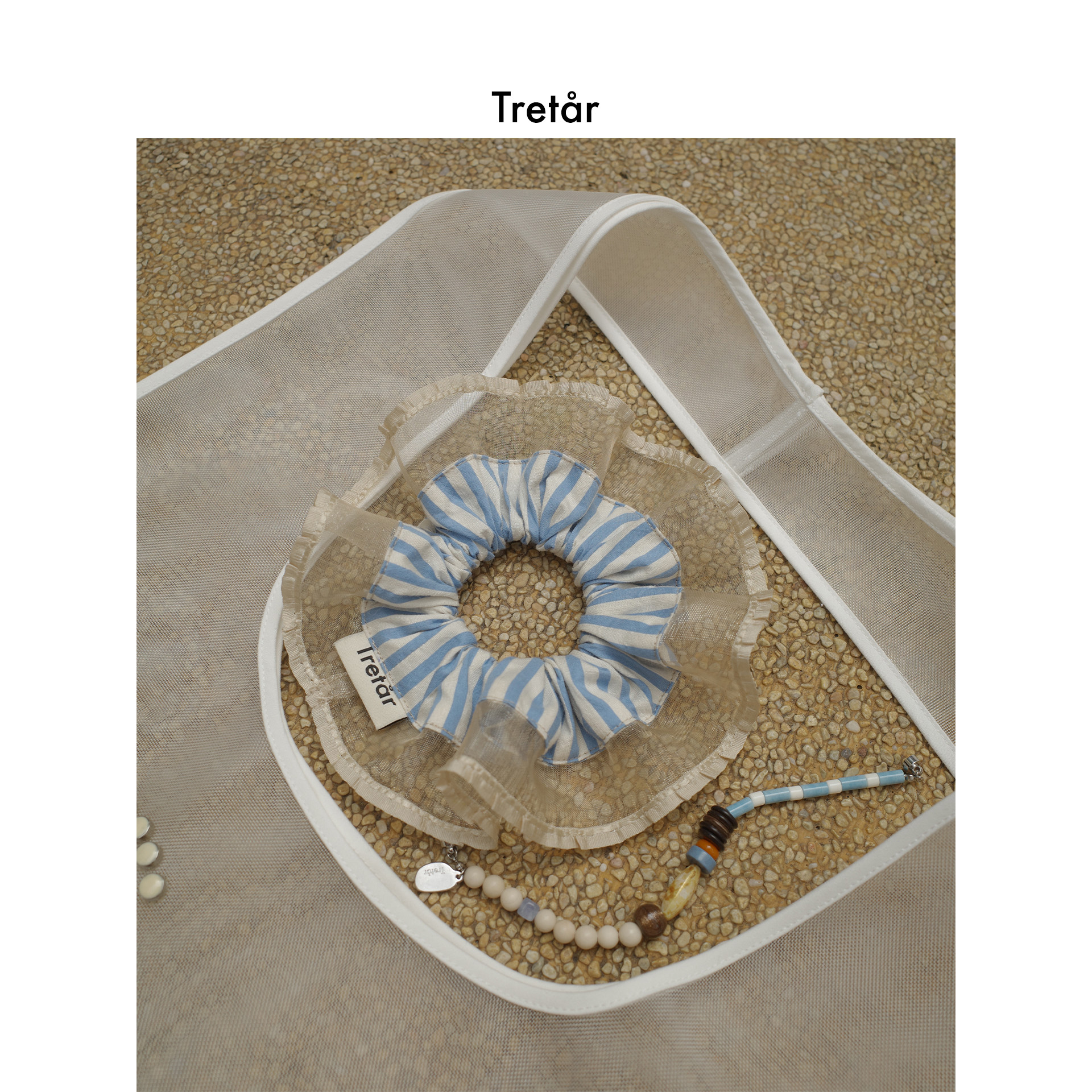 Tretar「沁蓝浮光」蓝白条纹 网纱法式大肠发圈发饰发绳