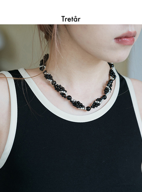 Tretar 「星夜银萃」 黑玛瑙银珠项链 天然百搭锁骨链