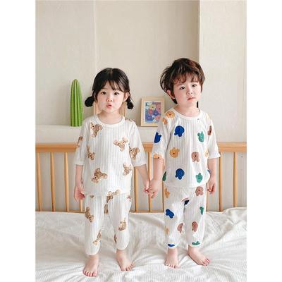 儿童家居服夏季薄款七分袖宝宝睡衣A类纯棉男童女童卡通空调服