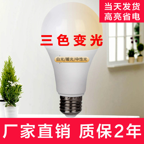 led灯泡节能大螺口家用双色可调三色变光5W7W照明光源超亮E27球泡