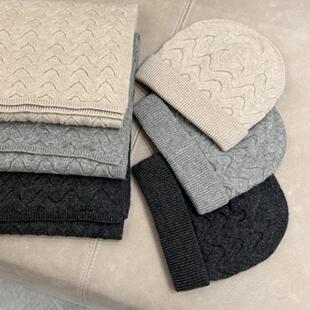 24秋冬新款LP绞花纯色羊绒围巾帽子百搭套装