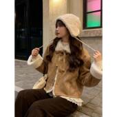 外洋派羊羔毛皮毛一体小RXX个子毛 款 棕色麂绒皮绒套女短冬季 新款