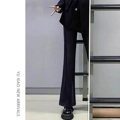 梨形码身材弹力微裤喇牛仔裤女秋季m新款高腰胖m显瘦大九分喇Y-70