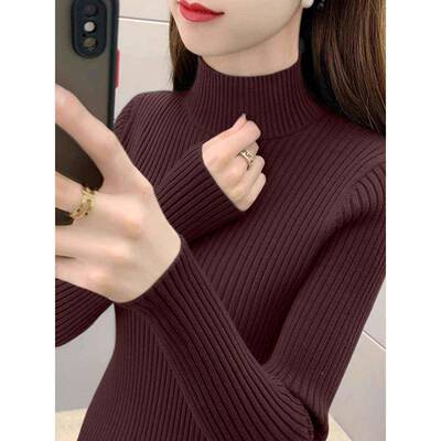 深加灰色半高领毛衣修身内款搭底上衣厚款长XBE袖针织衫打春季新