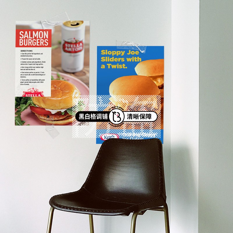 美式杂志风格海报 汉堡装饰画面包店打卡墙面贴纸 摄影室背景画报