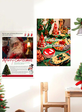 Merry Christmas圣诞节日卡通海报 美式复古怀旧新年装饰画墙贴纸
