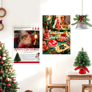 复古怀旧新年装 美式 饰画墙贴纸 Christmas圣诞节日卡通海报 Merry