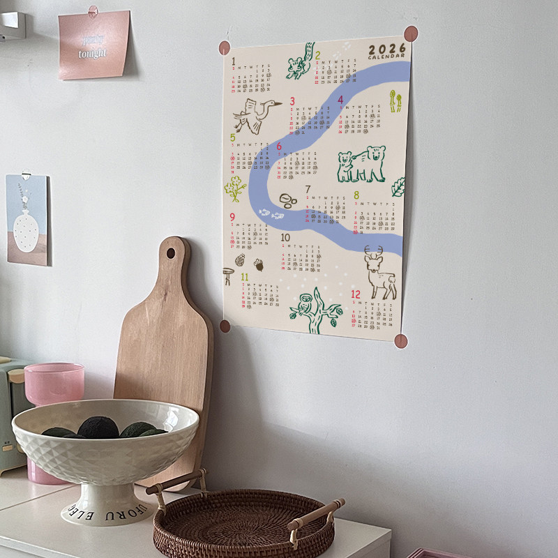 2026卡通手绘风格年历 新年海报墙上画报月历贴纸 春节日历装饰画,家居饰品,现代装饰画,淘宝优惠券,粉丝福利购,淘宝优惠卷