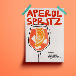 复古手绘风格意大利面ins海报奶茶店装饰画墙贴纸 番茄蛋糕店挂画