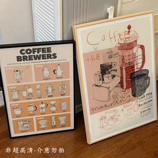 coffee复古手绘风格ins海报咖啡馆装饰画自粘贴墙贴纸 蛋糕店挂画
