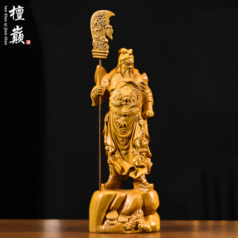 香樟木雕关帝圣君关公像摆件实木武财神关羽客厅家居店铺开业装饰