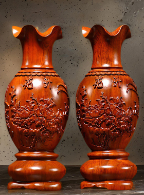 实木雕刻花开富贵落地工艺礼品