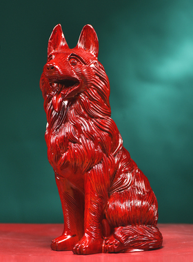 红花梨木雕狗摆件实木生肖装饰
