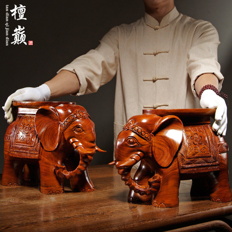 雕刻摆件家居客厅工艺品大象凳子
