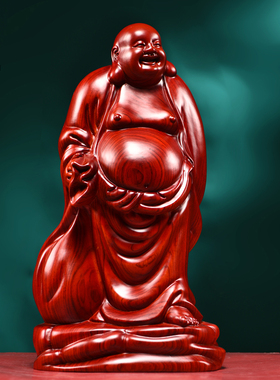 红花梨木雕弥勒佛像摆件实木大号
