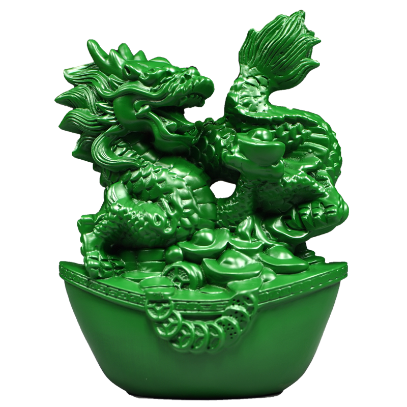 绿色实木雕刻龙摆件十二生肖装饰