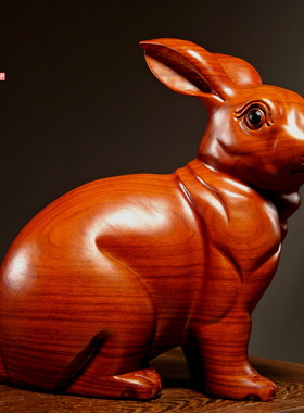 工艺木雕12生肖家居客厅兔子摆件
