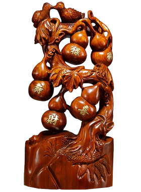 实木雕刻家居客厅博古架五福临门