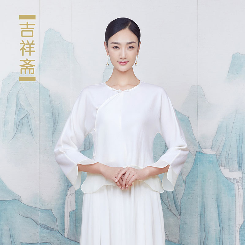吉祥斋简洁风斜襟盘扣拼接礼服图片