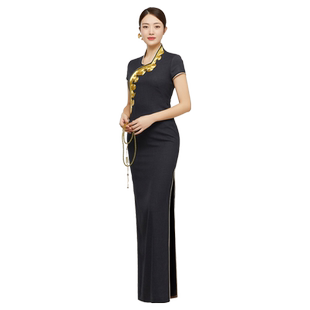 吉祥斋女装芙蓉冠旗袍盘金绣花修身国风礼服正品