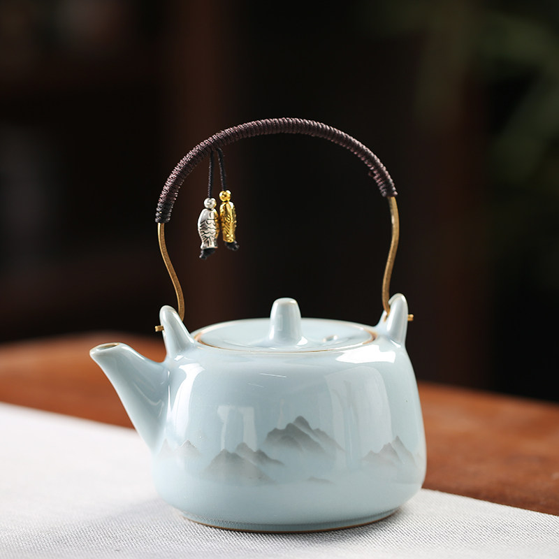 陶瓷官窑泡茶提梁茶壶家用办公室中式功夫茶具茶水壶泡茶器单茶壶
