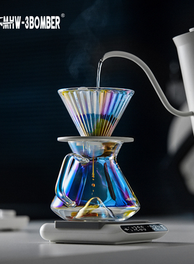 MHW轰炸机日式透明玻璃咖啡山丘手冲分享壶带刻度耐热滴漏咖啡壶