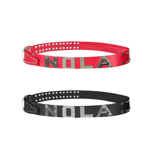 NOLA*Leather Belt 黑/红NOLA铆钉镌刻版 金属重工皮带腰带
