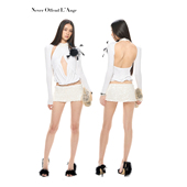 上衣亮片节日包臀短裙套装 NOLA 碎钻氛围感褶皱镂空荡领挂脖长袖