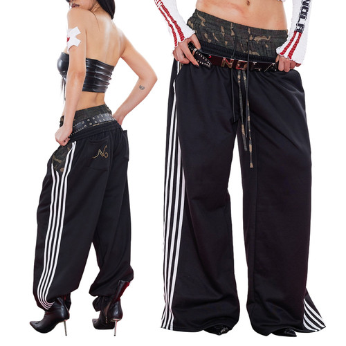 NOLA*Striped Baggy pants 四条杠 条纹拼接廓形重工运动卫裤长裤