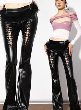 NOLA* Strapped Leather Pants“超模本人”腿长2米镂空性感皮裤