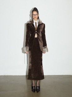 Suit 黑巧女教师 丝绒修身 NOLA 套装 Fur 鱼尾西装 Velvet