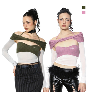 Knot 一字肩开衫 long 一抹反转 针织挂脖吊带两件套 sleeve NOLA