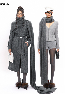 NOLA*Grey Scarf 包裹感 超厚秋冬保暖毛织围巾披肩单品灰色