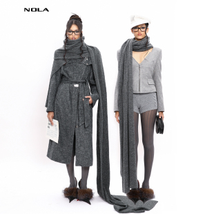 NOLA*Grey Scarf 包裹感 超厚秋冬保暖毛织围巾披肩单品灰色