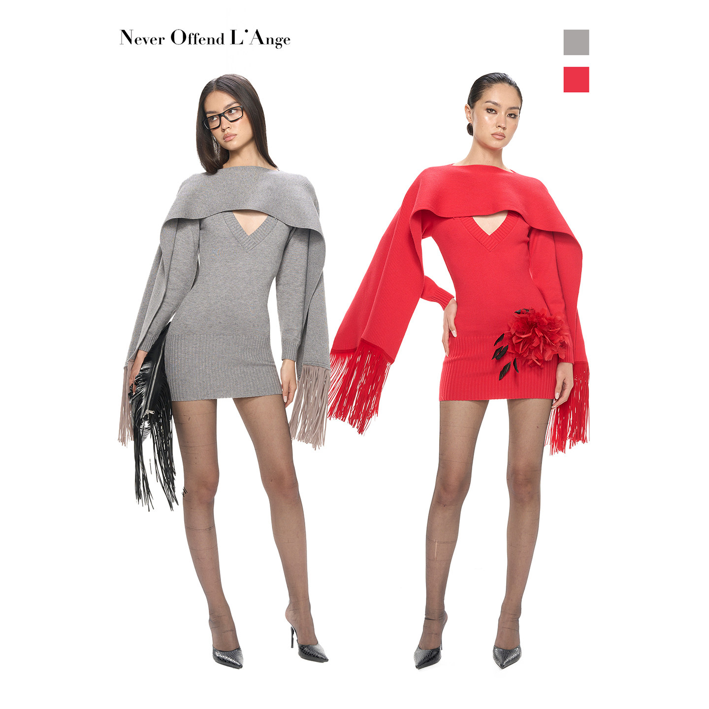 NOLA 财阀世家 深V开衩重工毛织紧身连衣裙流苏斗篷毛织披肩套装,女装/女士精品,时尚套装,淘宝优惠券,粉丝福利购,淘宝优惠卷