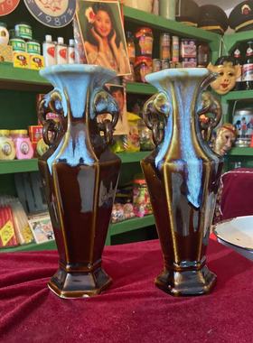 年代玻璃花瓶蓝色物件影视道具