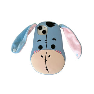 蓝色忧郁驴屹耳苹果手机壳毛绒耳朵17适用13 max手机壳防摔11立体异性手机壳硅胶可爱卡通华为60安卓 14pro