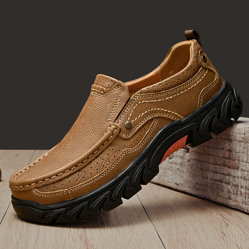 大码外贸男鞋厚底真皮户外休闲皮鞋男防滑耐磨登山鞋男大头鞋