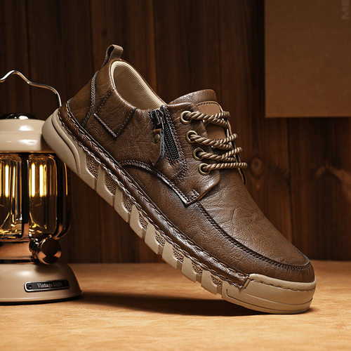 独立站大码手工缝线男鞋低帮户外休闲鞋外贸皮鞋男款出口鞋子