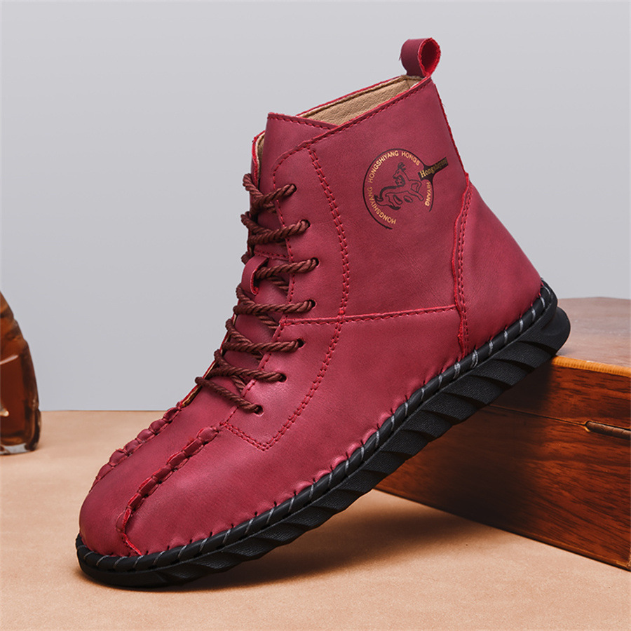 亚马逊爆款手工缝线大码女鞋时尚马丁靴女平底女靴子短靴秋冬