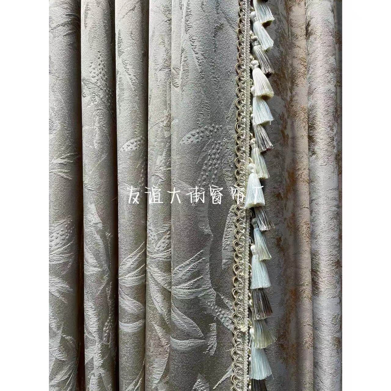 友谊大街香槟色竹叶提花法式中国风窗帘别墅卧室遮光柯桥区定制