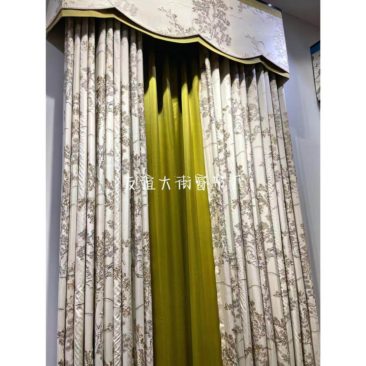 友谊大街白色真丝刺绣松树法式中国风窗帘别墅客厅卧室遮光定制