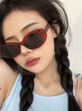 个性小框太阳镜女拽姐新款椭圆框时尚嘻哈红色墨镜潮女眼镜欧美