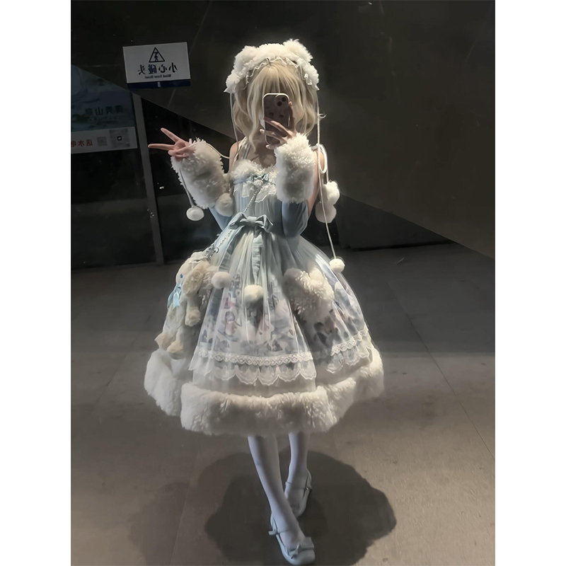 可爱甜美毛绒绒lolita裙jsk连衣裙洛丽塔可爱冬季洋装少女公主裙
