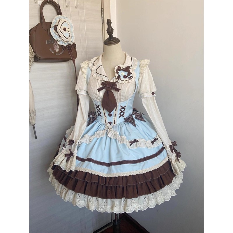 甜美可爱咖啡内搭托胸Lolita裙jsk洛丽塔日常lo裙日常洋装软妹风