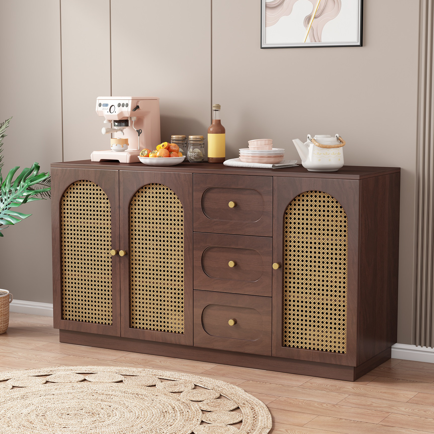 法式餐边柜客厅靠墙储物柜边柜卧室收纳柜防尘五斗柜家用茶水柜子