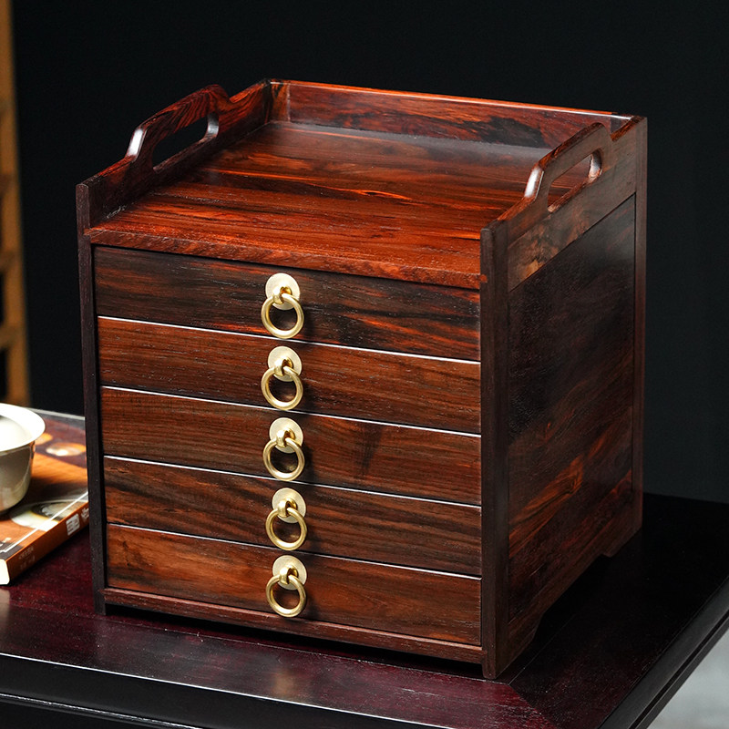 大红酸枝普洱茶收纳盒红木茶饼架实木分茶盘多层茶柜储茶柜抽屉式